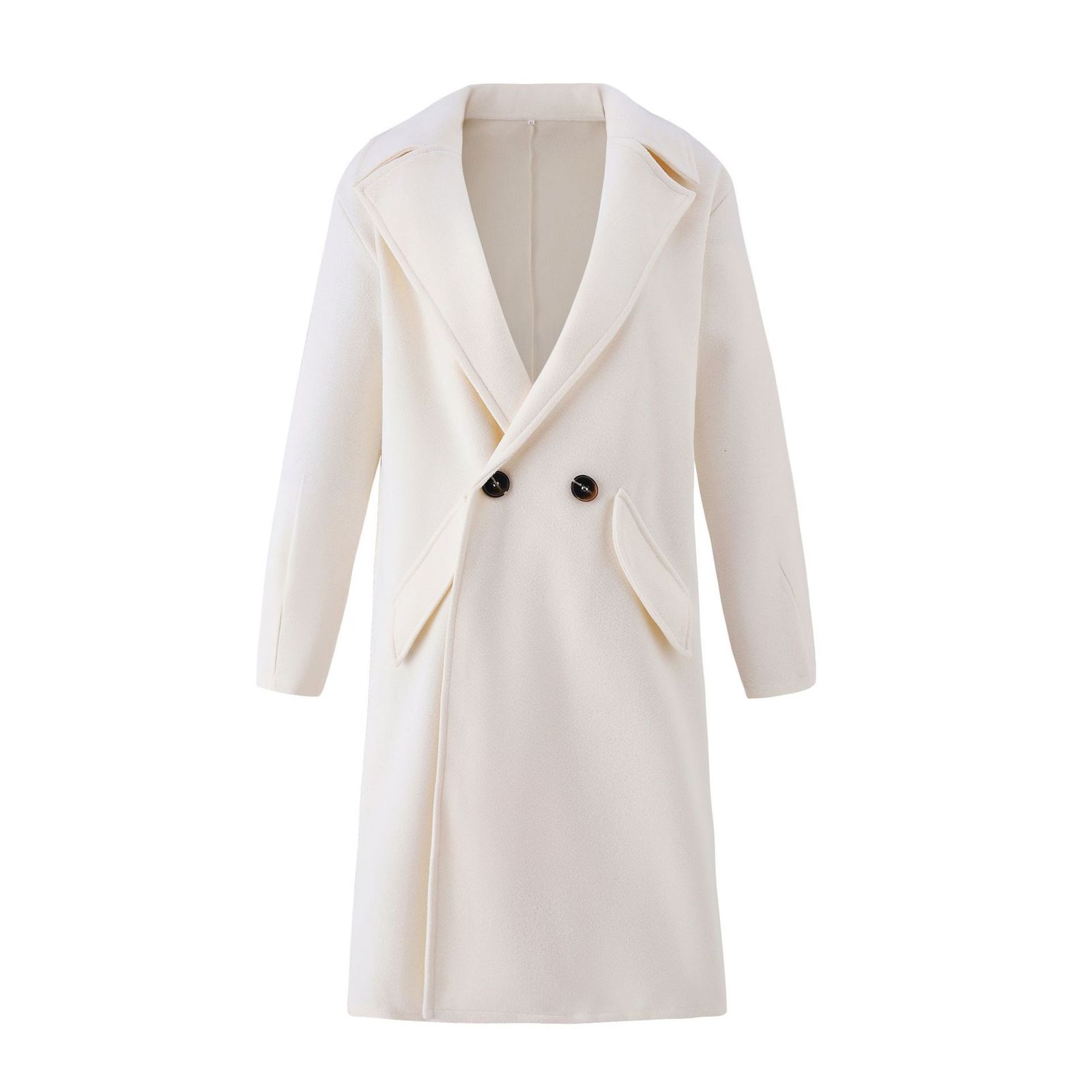 Women's Wool Blends Autumn Winter Fashion Solid Long Coats Women Casual Vintage Double-breasted Suit Collar Long Woolen Pockets Overcoats Coat 23