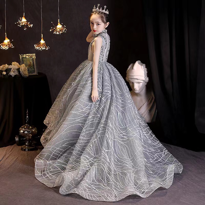 Baby Infant Toddler Birthday Party Blush Gold Sequins Bow Lace Crew Neck Tea Length Tutu Wedding Flower Girl Dresses crystal first communion dresses