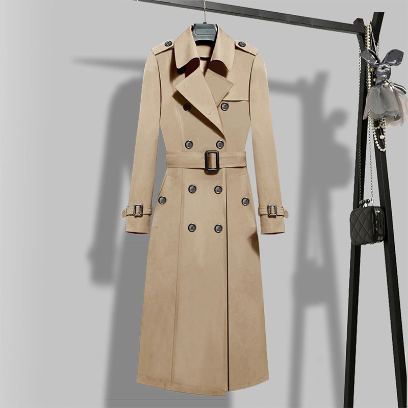 Women's Trench Coats Women Casual ladies slim with belt vintage down-turned collar long trench 230130
