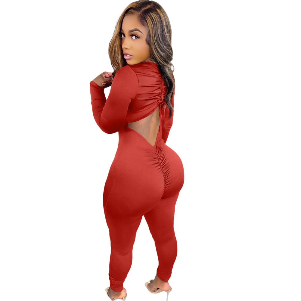 2023 Designer Jumpsuits Women Long Sleeve Bodycon Rompers Sexy V neck cut out Jumpsuits Skinny One Piece Outfits Casaul Overalls leggings Streetwear 9