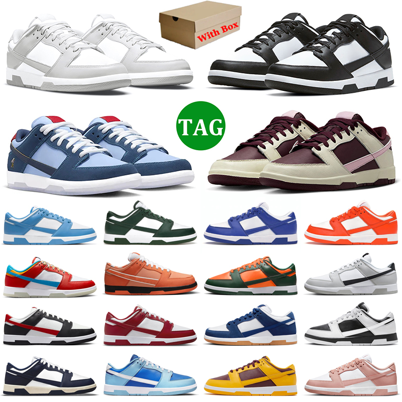 With Box Low Retro Running Shoes Men Women White Black Panda Grey Fog UNC Valentine's Day Fruity Pebbles Argon Syracuse Vintage Green GAI Mens Trainers Sports Sneakers