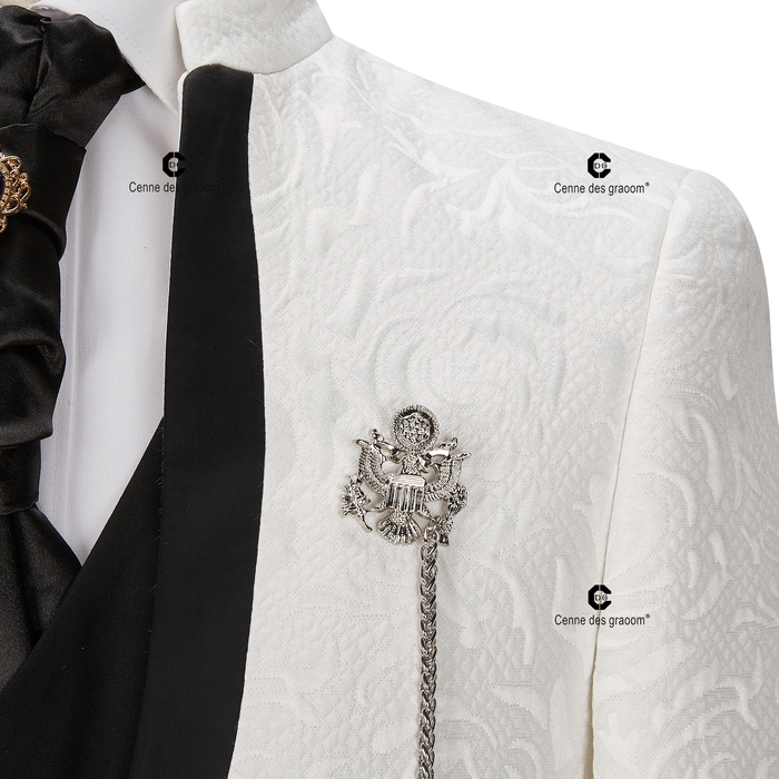 Men's Suits Blazers Cenne Des Graoom Wedding Formal Suits For Men Ivory Paisley Blazer Black Tuxedo Pants With Neck Tie 4 Piece Dinner Party 2301