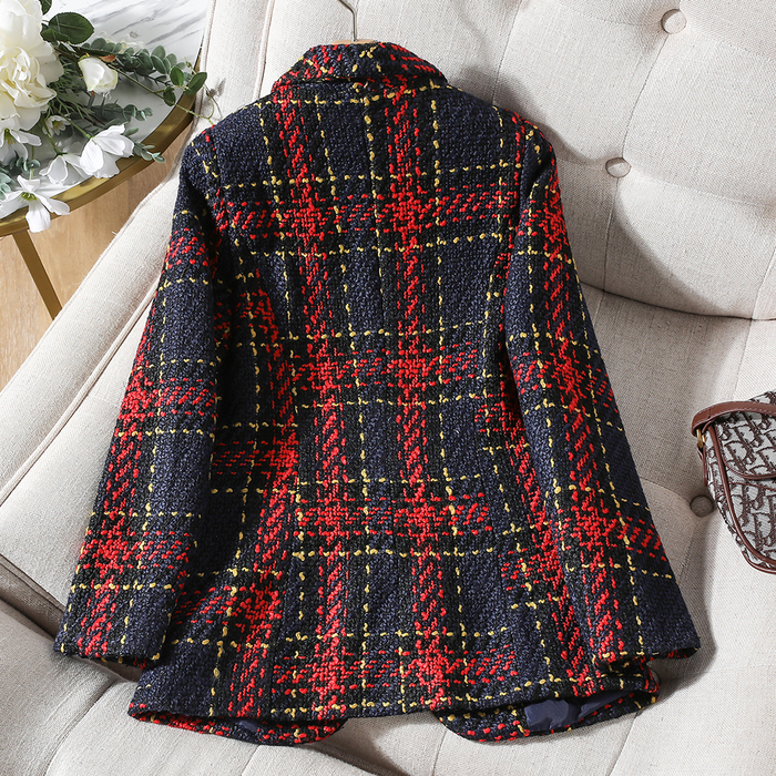 Womens Suits Blazers High Quality Thick Winter Blazer Women Fashion Ladies Red Blue Plaid Coat Female Slim Casual Single Breasted Jacket 230130