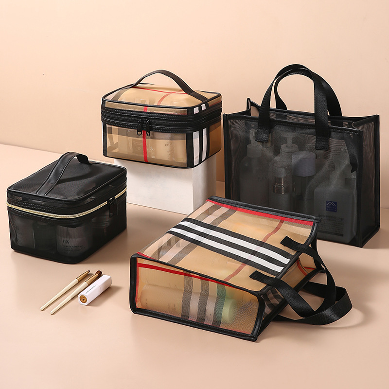 Cosmetic Bags Cases Fashionable Nylon Women's Cosmetics Set Black Portable Travel Makeup Tote Organizer Woman Toilet 230130