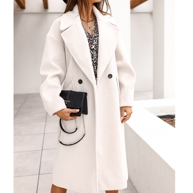 Women's Wool Blends Autumn Winter Fashion Solid Long Coats Women Casual Vintage Double-breasted Suit Collar Long Woolen Pockets Overcoats Coat 23