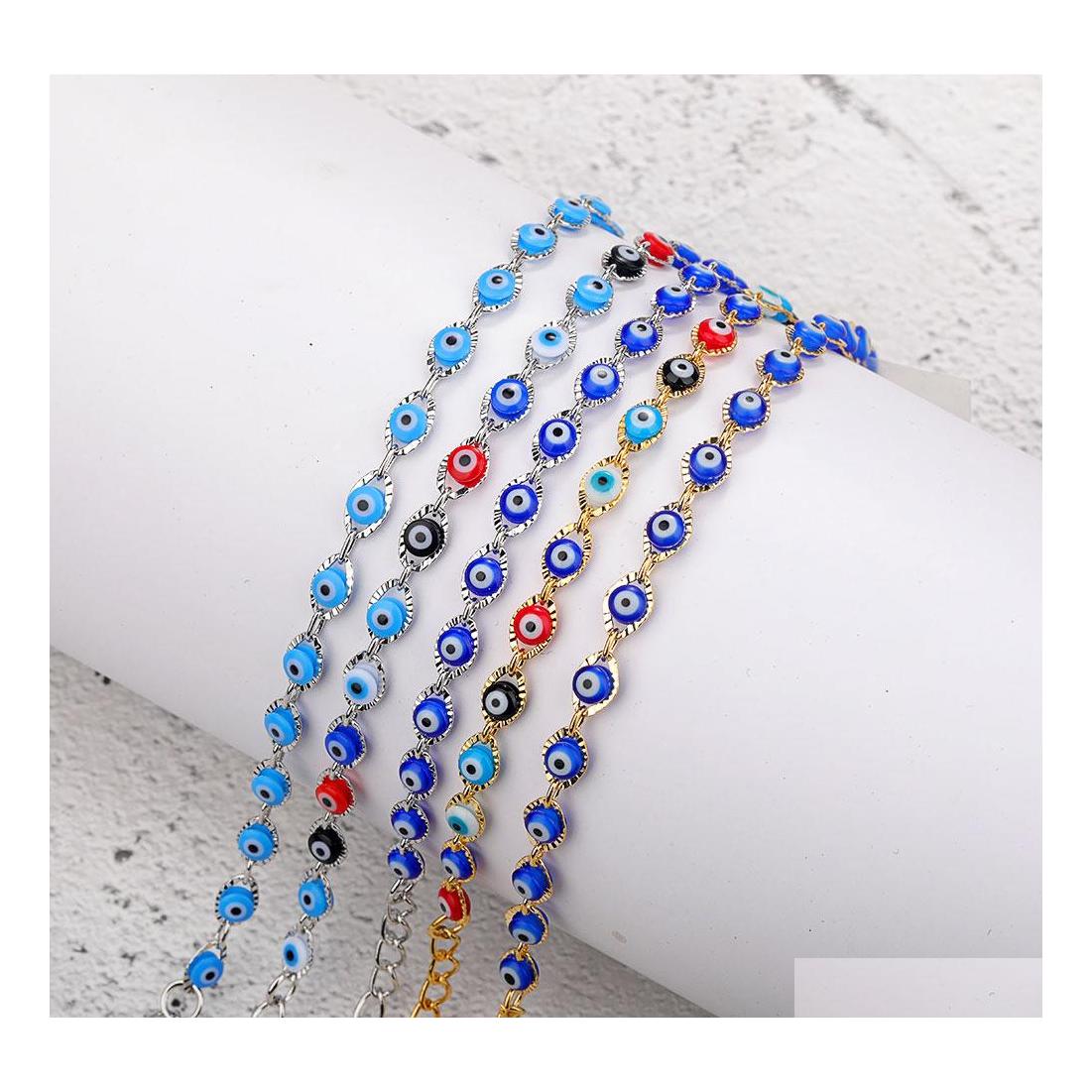 Charm Bracelets Crystal Bead Bracelet Bangles Enamel Gold Evil Blue Eye For Women Lucky Turkish Eyes Jewelry Gifts Drop Delivery Otayz