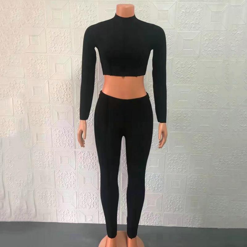 Women's Two Piece Pants Lady Tracksuit Chic Pieces Solid Color Sweat Absorption Women Sports Suit For Gym Crop Top