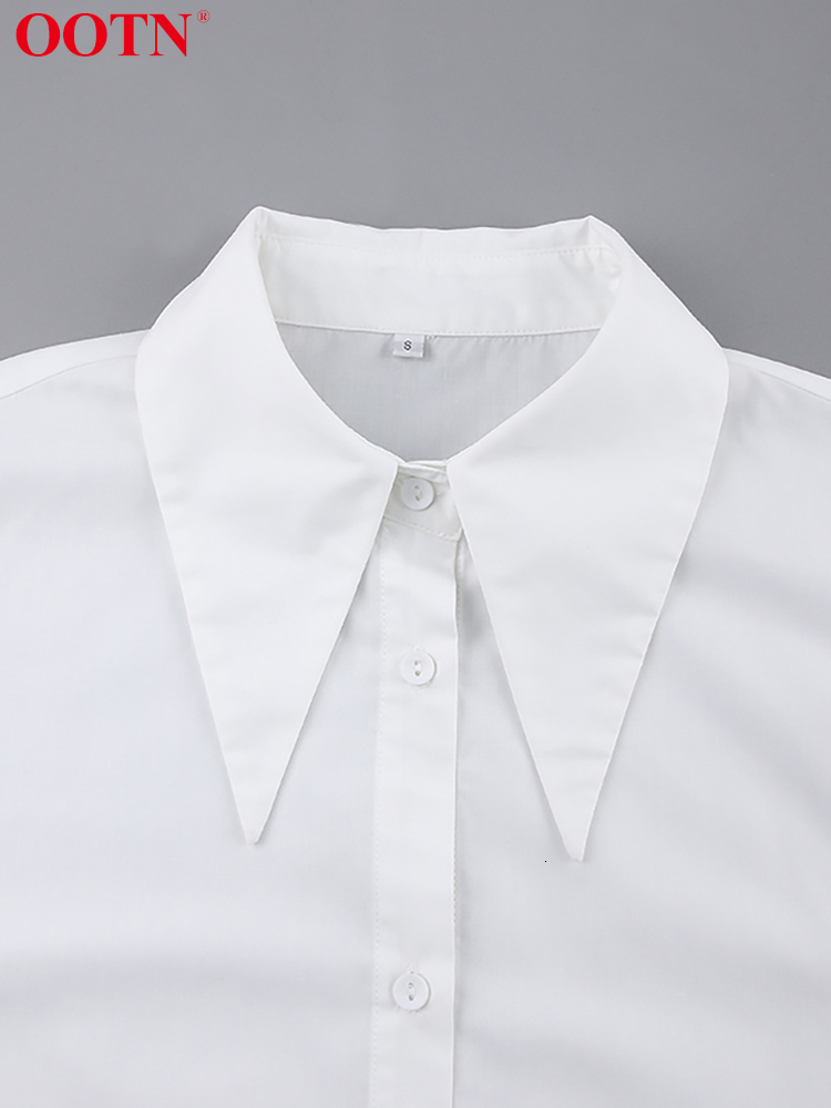 Women's Blouses Shirts OOTN Office Lady White Women Blouse Elegant Turn-Down Collar Long Sleeve Lace Up Shirt Female Loose Spring Casual Korean 2