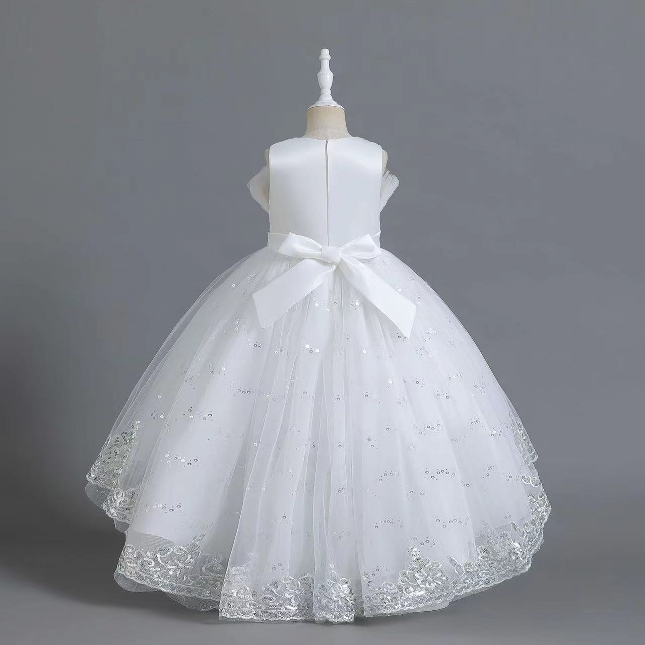 Lace Flower Girl Bows Children's First Communion Princess Tulle Ball Gown Wedding Party Dress 2-14 Years Little Kids Birthday Christamas Gowns 40