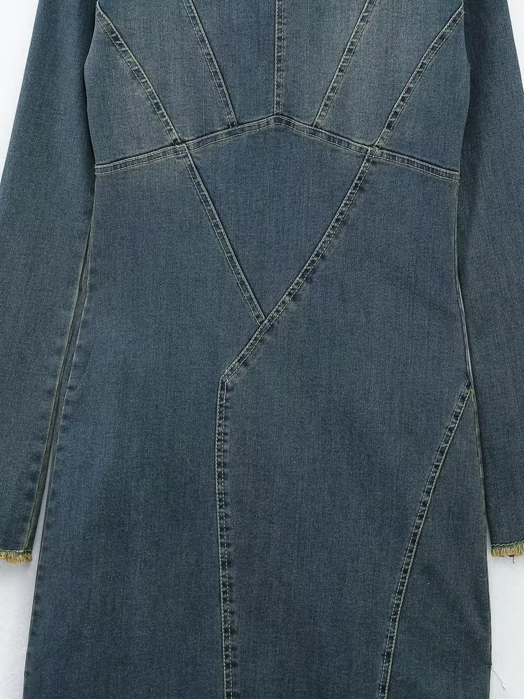 Casual Dresses TRAF Blue Denim Woman Winter Long for Women 2023 Going Out Maxi Dres Sleeve Slit Female 230130