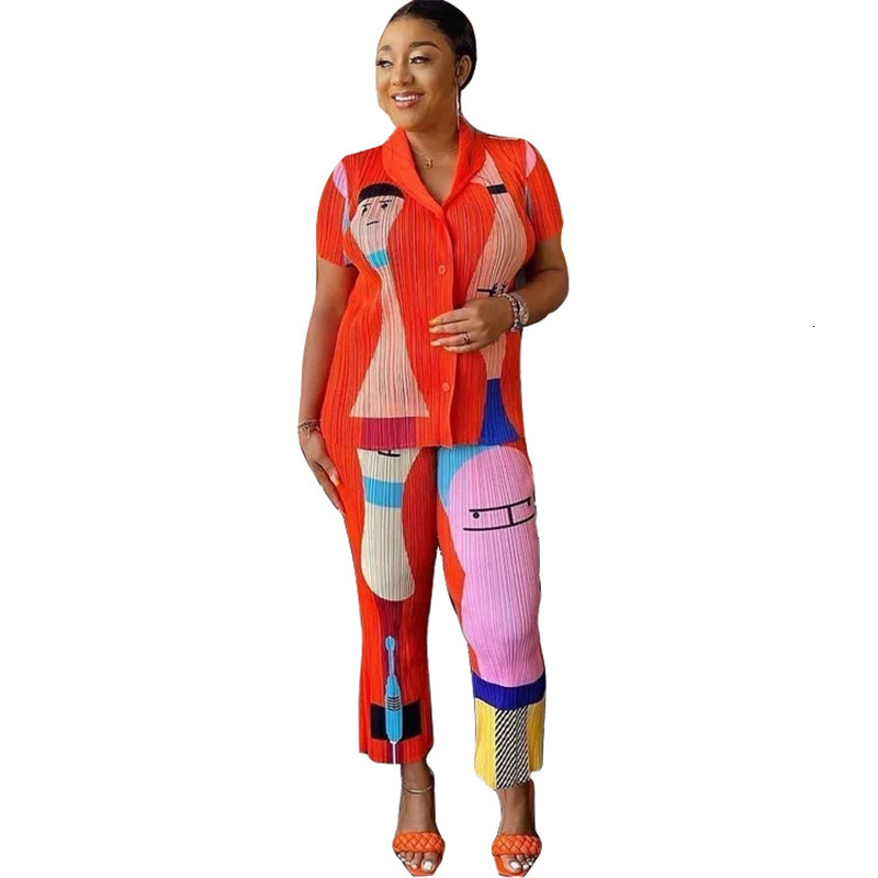 Women's Two Piece Pants Set Women Summer Short Sleeve Shirt Tops and Pant Suits Streetwear Casual Sets Outfits Drop Wholesale 230131