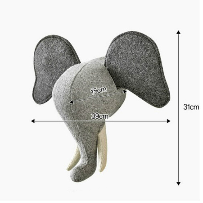 Wall Decor 3D Animal Wall Hanging Decorative Felt Heads Mount Decoration Stuffed Elephant Horse Toys Boys for Kids Room Home Decor 230131