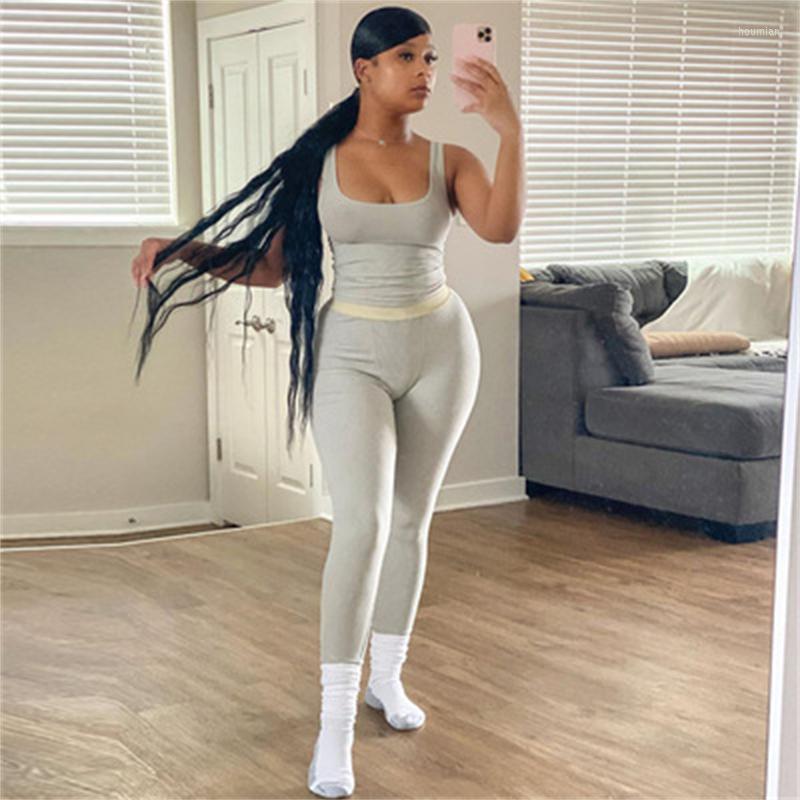 Women's Two Piece Pants Streetwear Casual Women Tracksuit Tights Sportswear Fitness Suit Female Clothing Workout Set Crop Top Bodycon