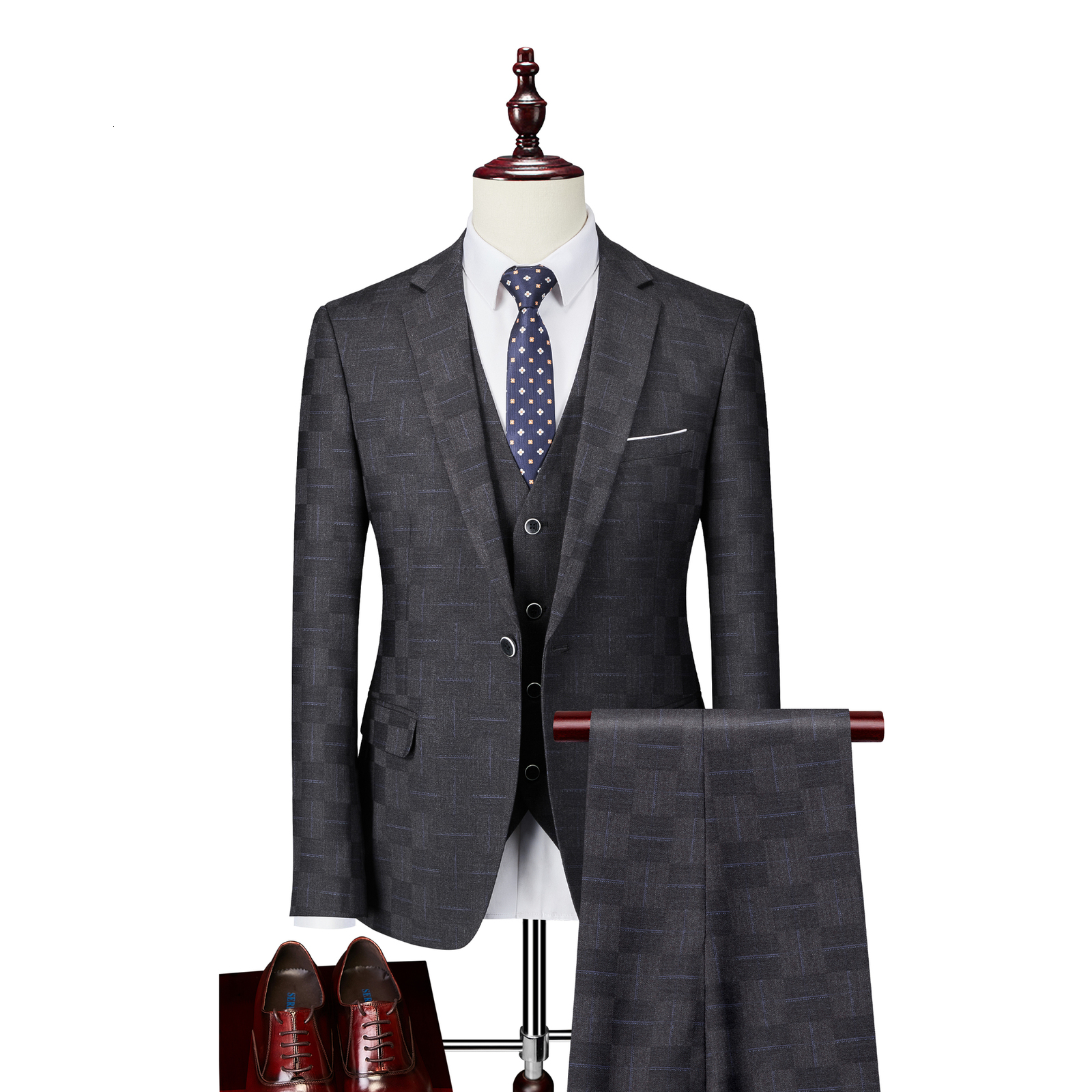 Men's Suits Blazers Plaid Suit Men Blazer Vest Pants Business British Style Wedding Dress Banquet High End Slim Fit Jacket Trousers 3 Piece Set 2