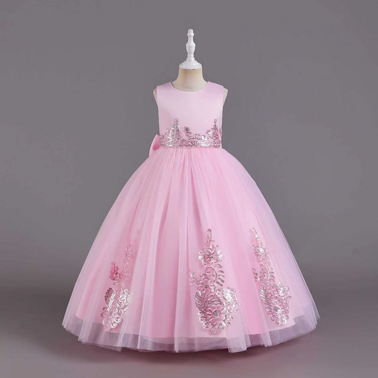 2023 Cute Flower Girl Dresses V Neck Lace Appliqued Beaded 3D Flower Girl Pageant Gowns sequined Bow Ruffle Tiered Skirt Birthday party Gowns