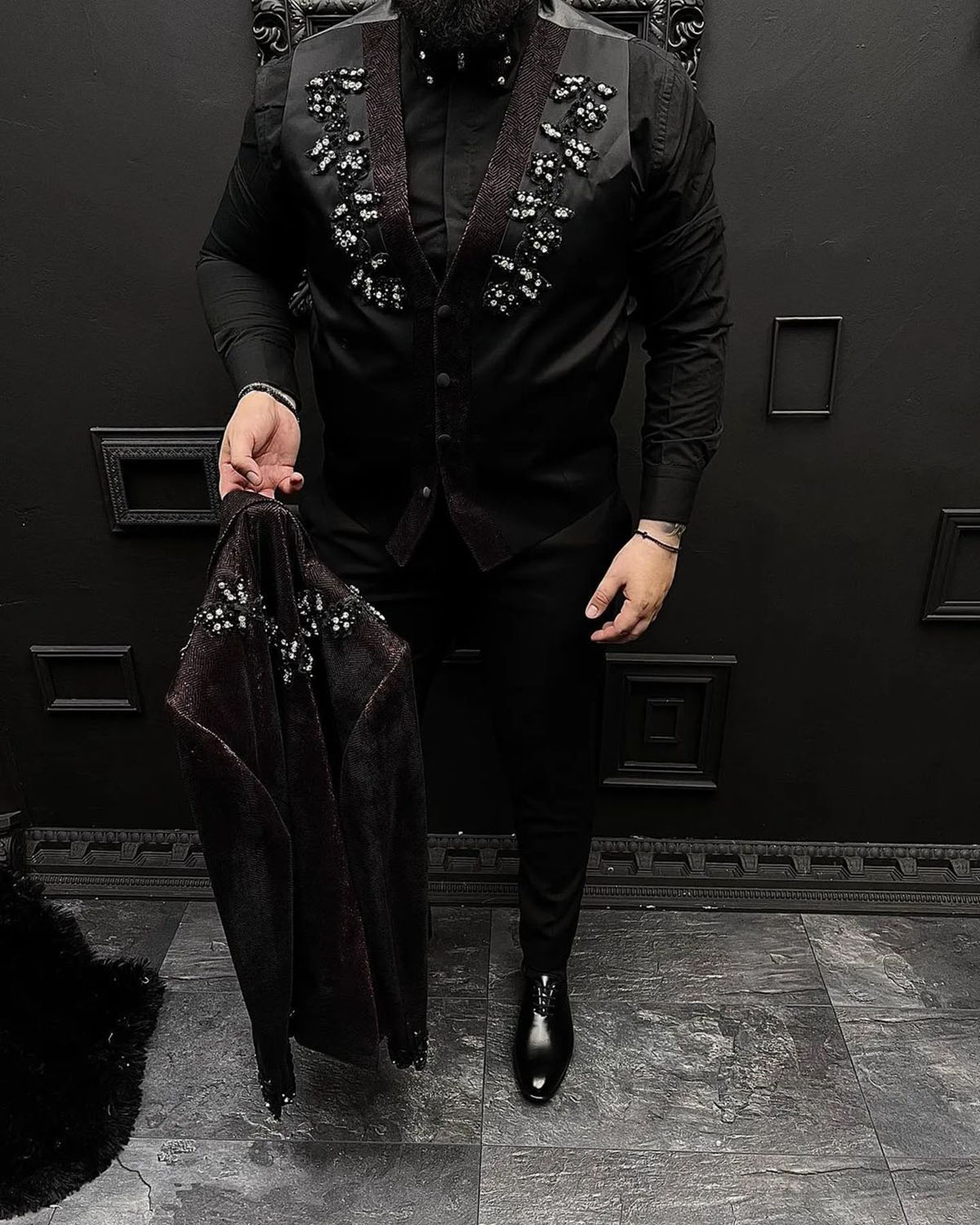 Crystal Beading Mens Tuxedos Custom Groom Wear One Button Wedding Blazer Suits Business Prom Party Jacket 3 Pieces