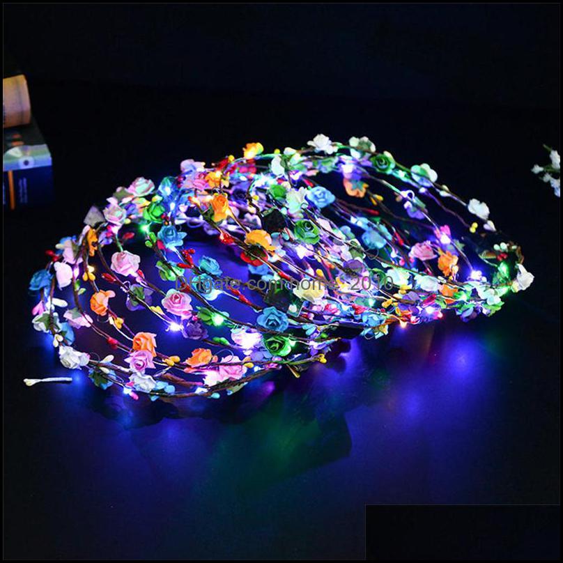 Party Favor Flashing Led Strings Glow Flower Crown Headbands Light Rave Floral Hair Garland Luminous Wreath Wedding Gifts Wq479 Dr7736780