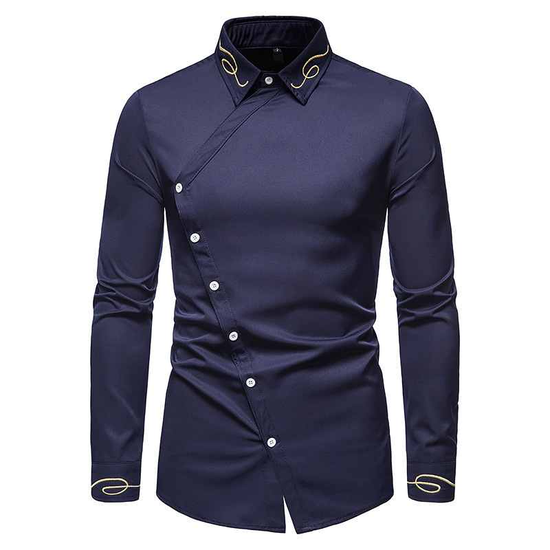 Men's Casual Shirts European Version Gold Embroidery for Men High Quality Fabric Microelasticity Western Cowboy Long Sleeves Shirt 230130
