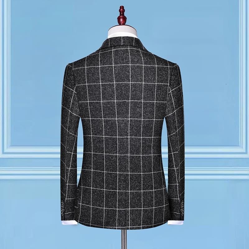 Men's Suits Blazers British Style Men Plaid Vest Blazer Pants 3 Pieces Set Male Fashion High End Slim Wedding Banquet Business Suit Jacket Coat 2