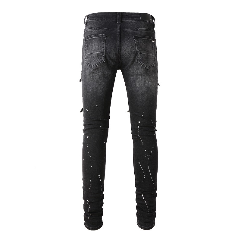 Men's Jeans Arrival Black Distressed Streetwear Damage Holes Skinny Stretch Destroyed Ribs Patches Painted Ripped 230131