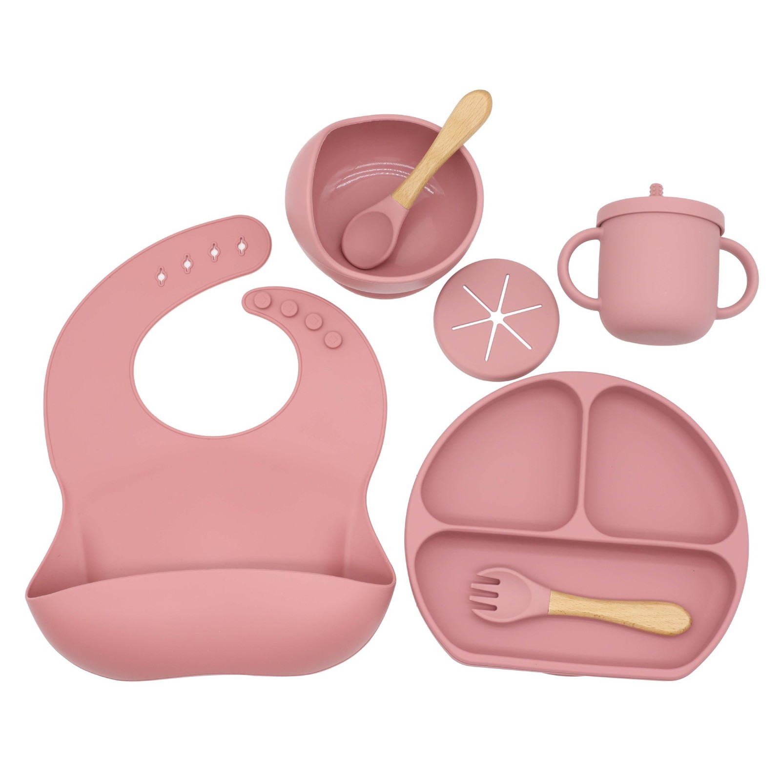Cups Dishes Utensils Baby Silicone Tableware Set Dining Plate With Sucker Antislip Saucer Bowl Bibs Spoon Fork Sippy Cup Kids Training Dishes 230130