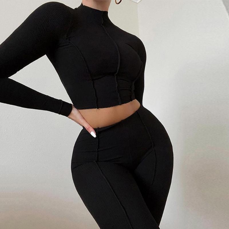 Women's Two Piece Pants Lady Tracksuit Chic Pieces Solid Color Sweat Absorption Women Sports Suit For Gym Crop Top