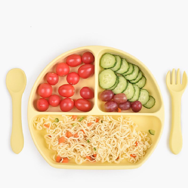 Cups Dishes Utensils 5PCS Silicone Dishes For Baby Feeding Set Sucker Bowl Plate Cup Bibs Spoon Fork Baby Items Safe Dining Plate Children Tableware 2