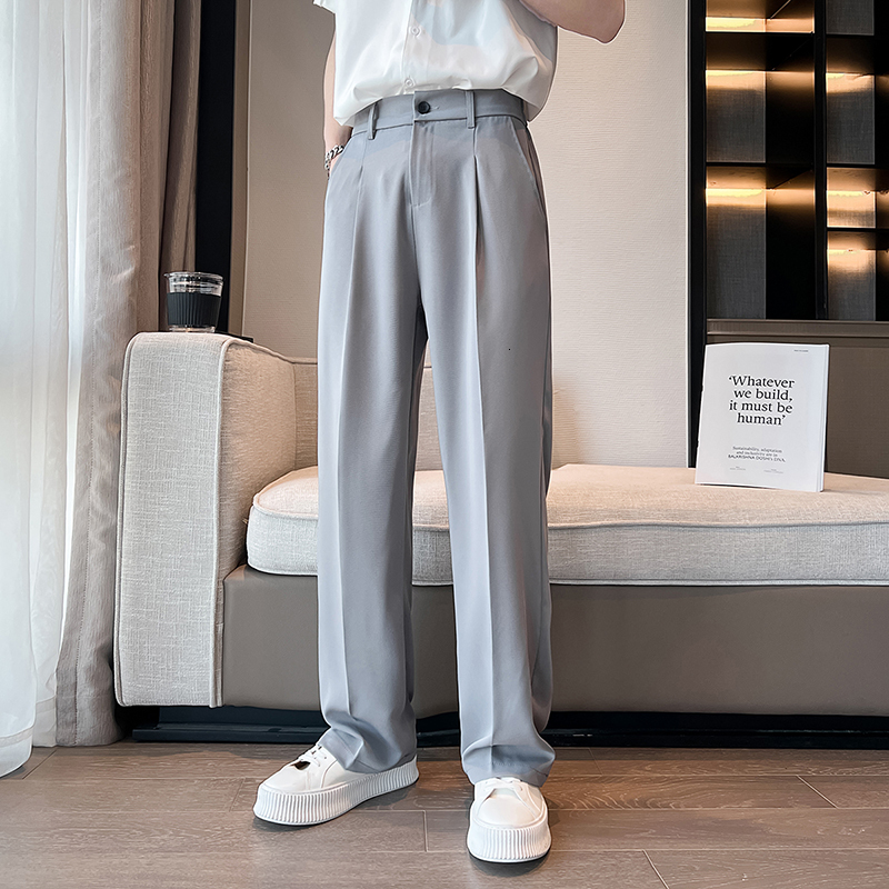 Men's Pants Men Suit Solid Full Baggy Casual Wide Leg Trousers Black White High Waist Straight Bottoms Streetwear Oversize 230130