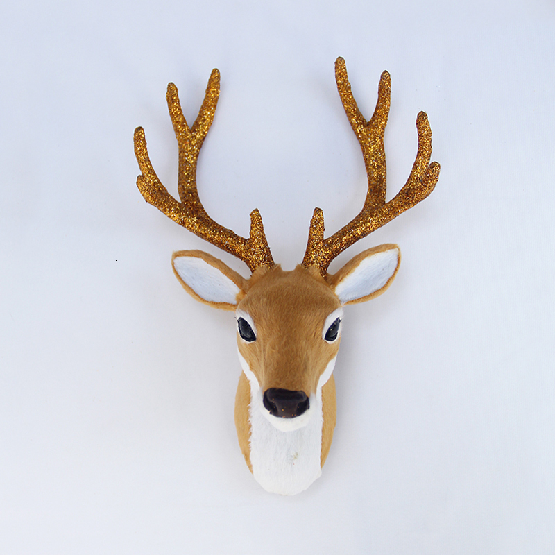Wall Decor Simulation Plush Reindeer Elk Deer Head Doll Realistic Deer Antlers Head Wall Mount Sculpture for Home Party Xmas Decor 230131