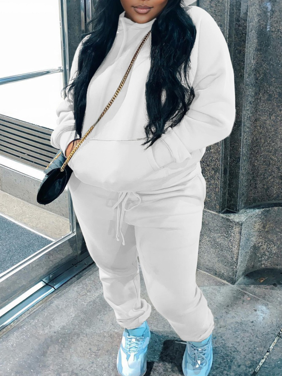 Women's Plus Size Tracksuits LW Letter Print Drawstring Pants Set Autumn Long Sleeve Round Neck Casual sporting suit for women clothing 230130