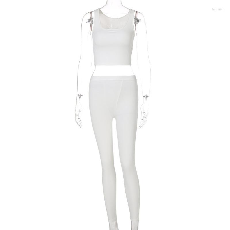 Women's Two Piece Pants Streetwear Casual Women Tracksuit Tights Sportswear Fitness Suit Female Clothing Workout Set Crop Top Bodycon