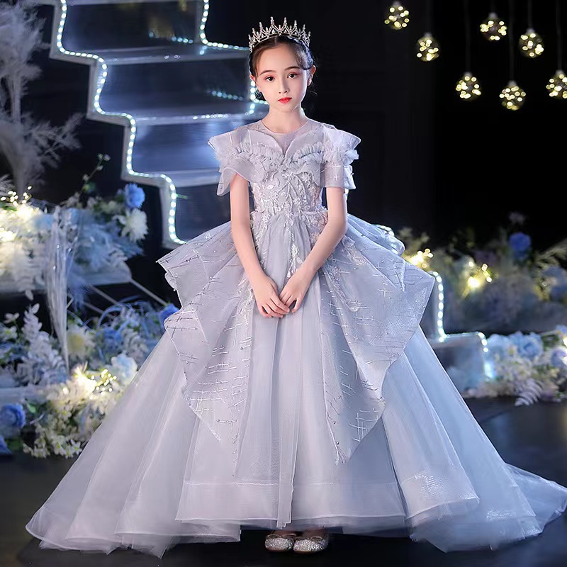 Gorgeous Flower Girls Scoop Neck Open Back Ball Long Sleeve Satin Lace First Holy Communion Dresses Birthday Party Dress For Wedding Cooktail Gown 403
