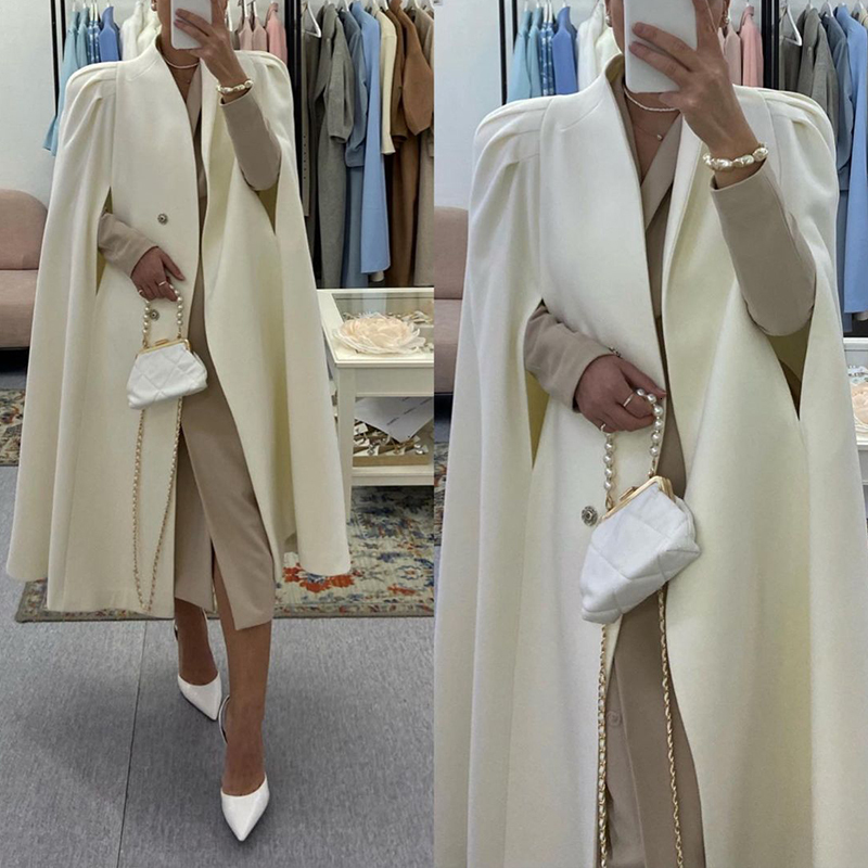 Women's Wool Blends Fashion Autumn Long Silhouette Overcoat Elegant Solid Party Women Cloak Outerwear French Celebrity Temperament Shawl Coats 23