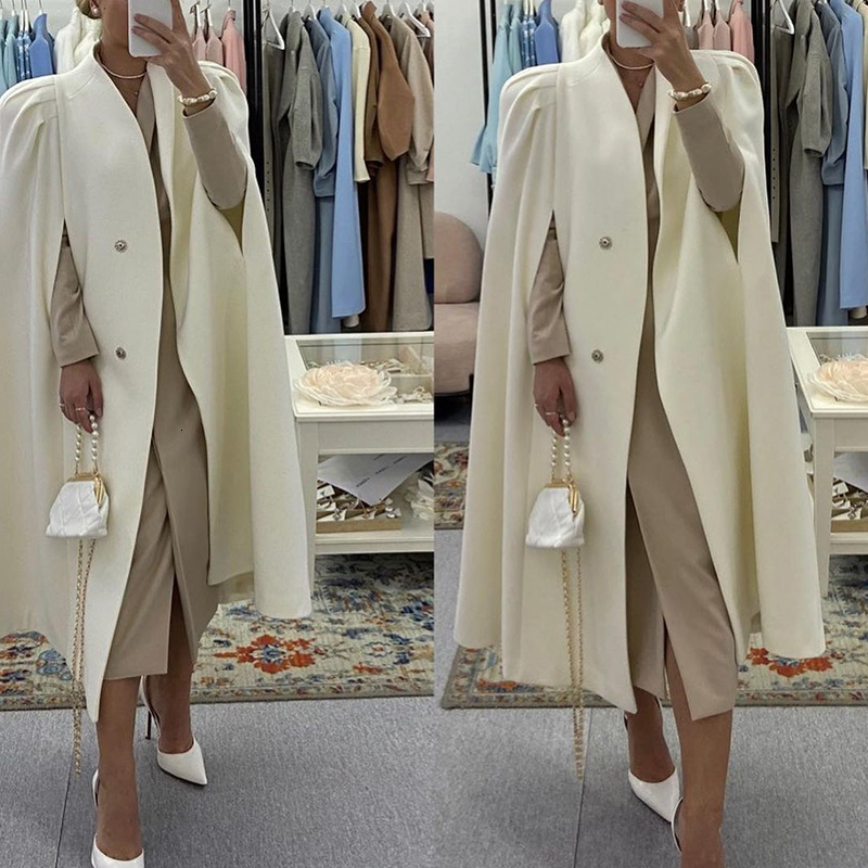 Women's Wool Blends Fashion Autumn Long Silhouette Overcoat Elegant Solid Party Women Cloak Outerwear French Celebrity Temperament Shawl Coats 23
