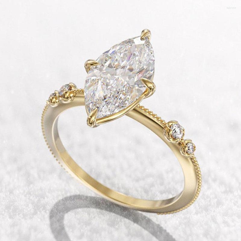 Wedding Rings Crystal Marquise Cubic Zirconia For Women Bisuteria Trendy Gold Color Fashion Engagement Korean Style High Quality