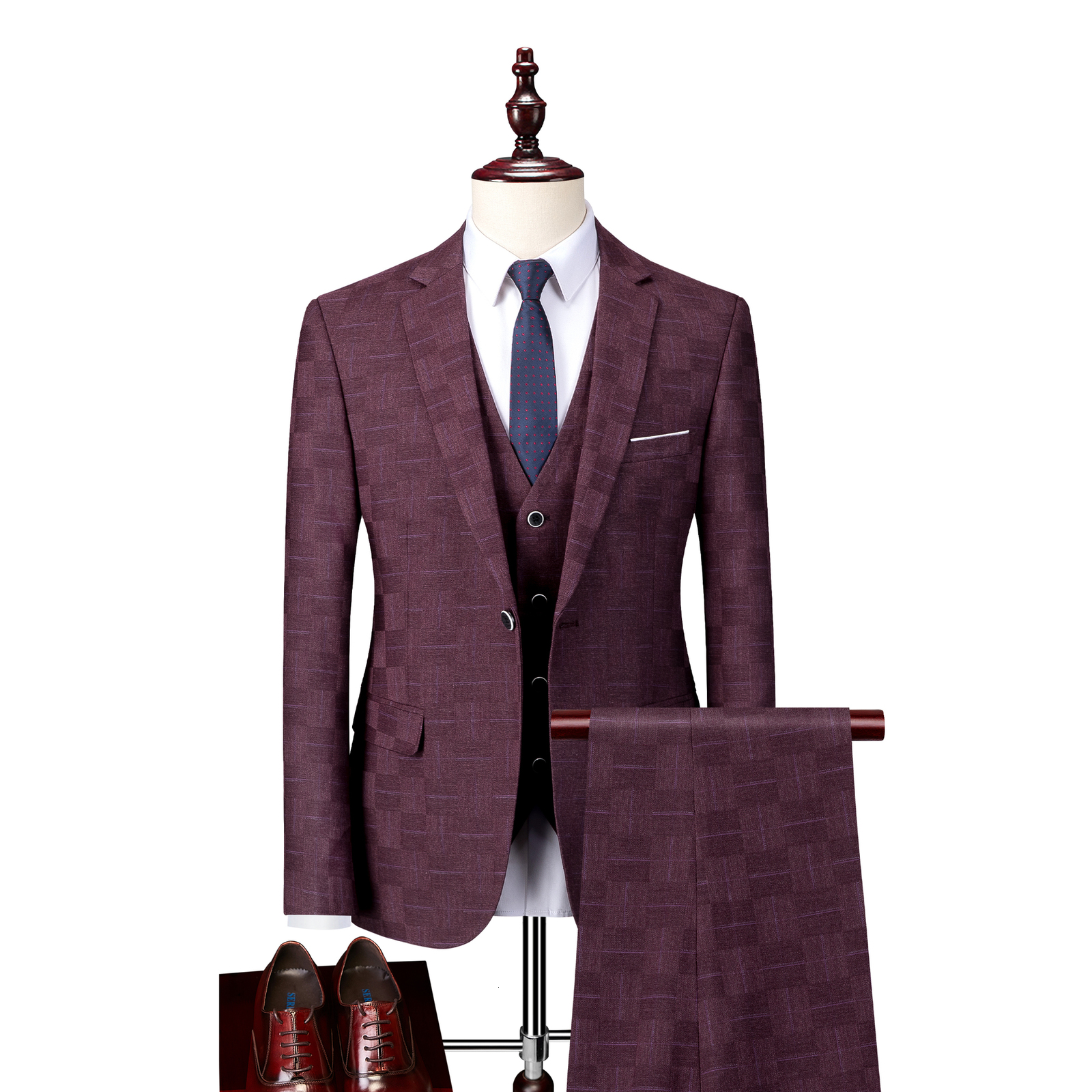 Men's Suits Blazers Plaid Suit Men Blazer Vest Pants Business British Style Wedding Dress Banquet High End Slim Fit Jacket Trousers 3 Piece Set 2