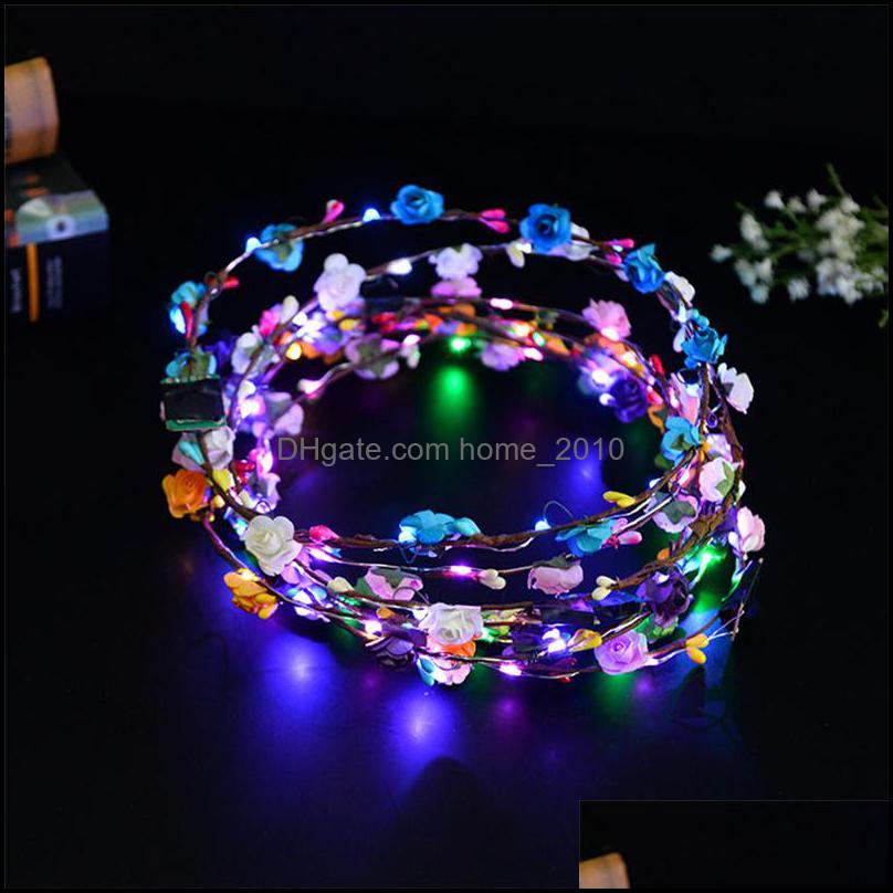 Party Favor Flashing Led Strings Glow Flower Crown Headbands Light Rave Floral Hair Garland Luminous Wreath Wedding Gifts Wq479 Dr7736780