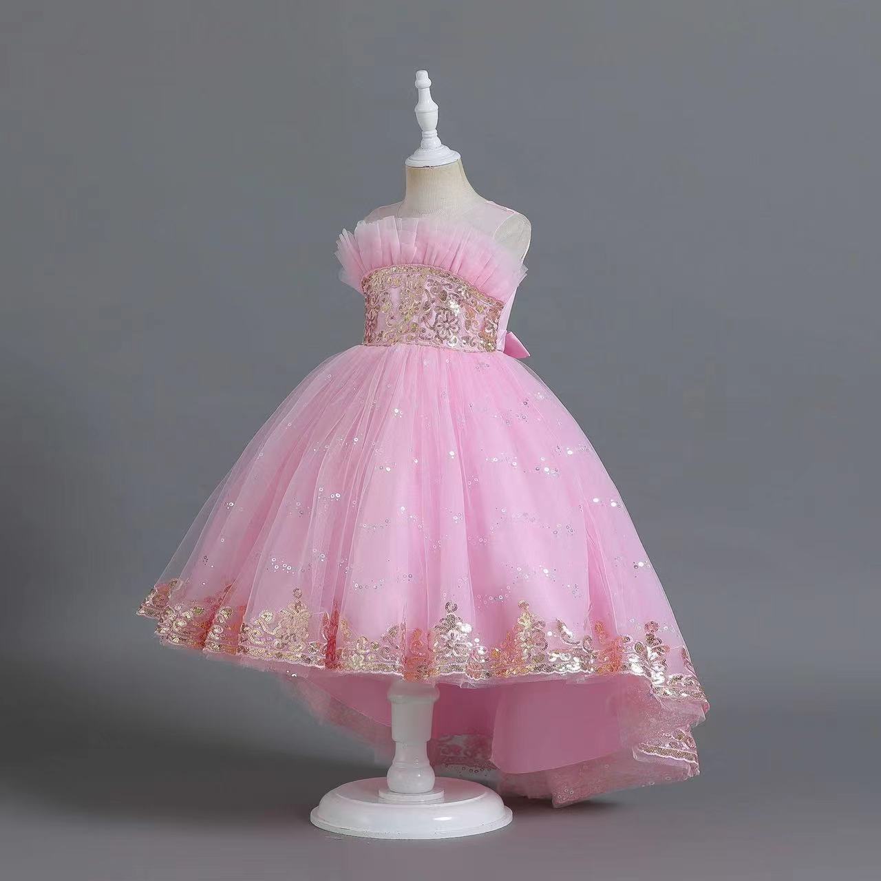 Lace Flower Girl Bows Children's First Communion Princess Tulle Ball Gown Wedding Party Dress 2-14 Years Little Kids Birthday Christamas Gowns 40