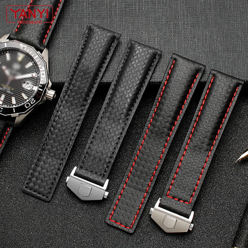 

Watch Bands Carbon fiber pattern Genuine Leather Strap 20mm 22m for tag heuer watchband wristwatches band leather watch bracelet 230130