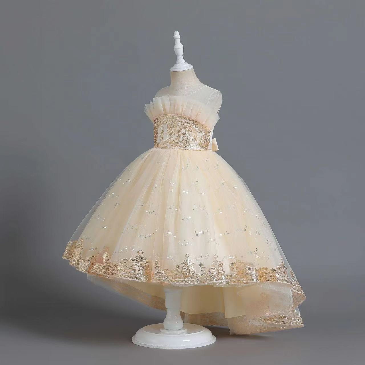Lace Flower Girl Bows Children's First Communion Princess Tulle Ball Gown Wedding Party Dress 2-14 Years Little Kids Birthday Christamas Gowns 40