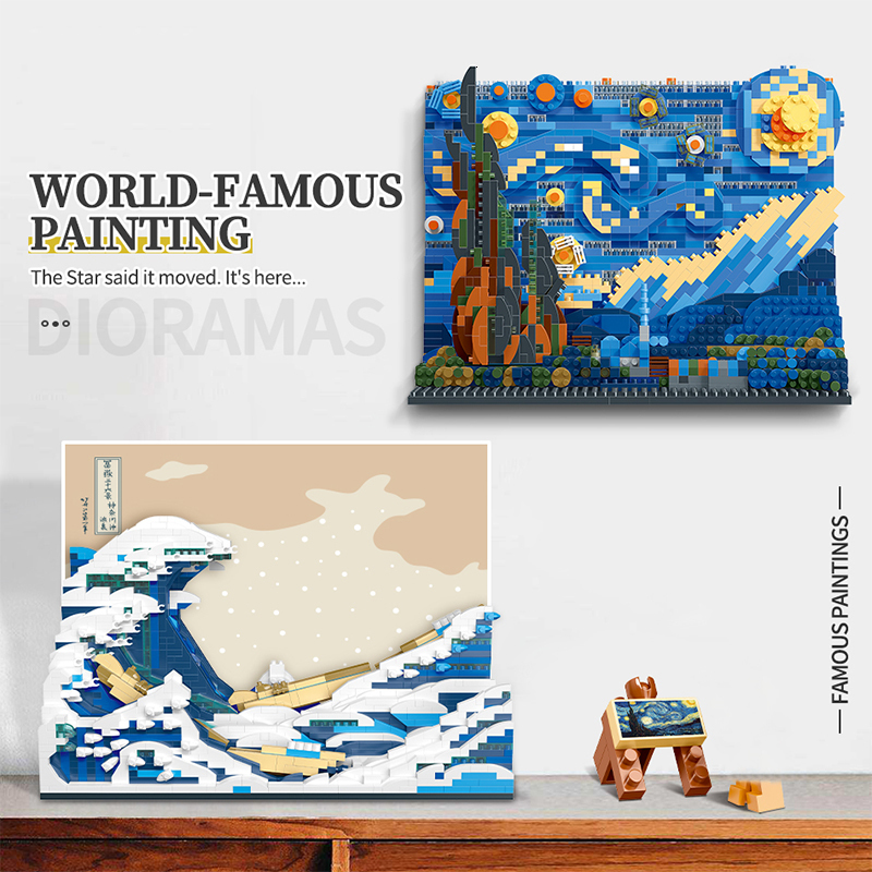 Free shipping The Starry Night 3D Microbrick MOC Art Painting Vincent Van Gogh 21333 Building Blocks Kanagawa Model Toys Children Gifts 230130