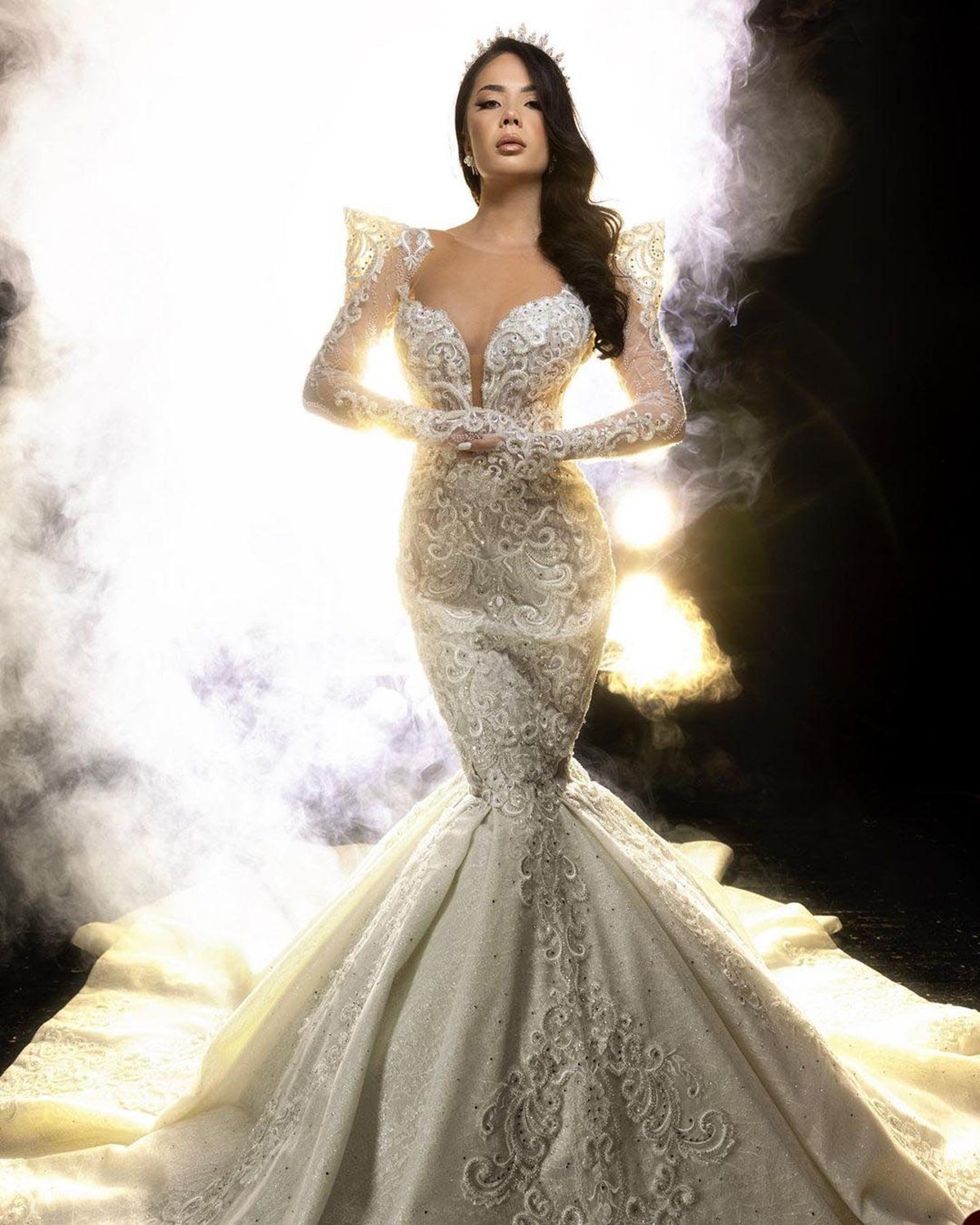 Elegant V Neck Mermaid Wedding Dresses Vintage Lace Beading Bridal Gowns Custom Made Full Sleeve Dress Vestido De Novia