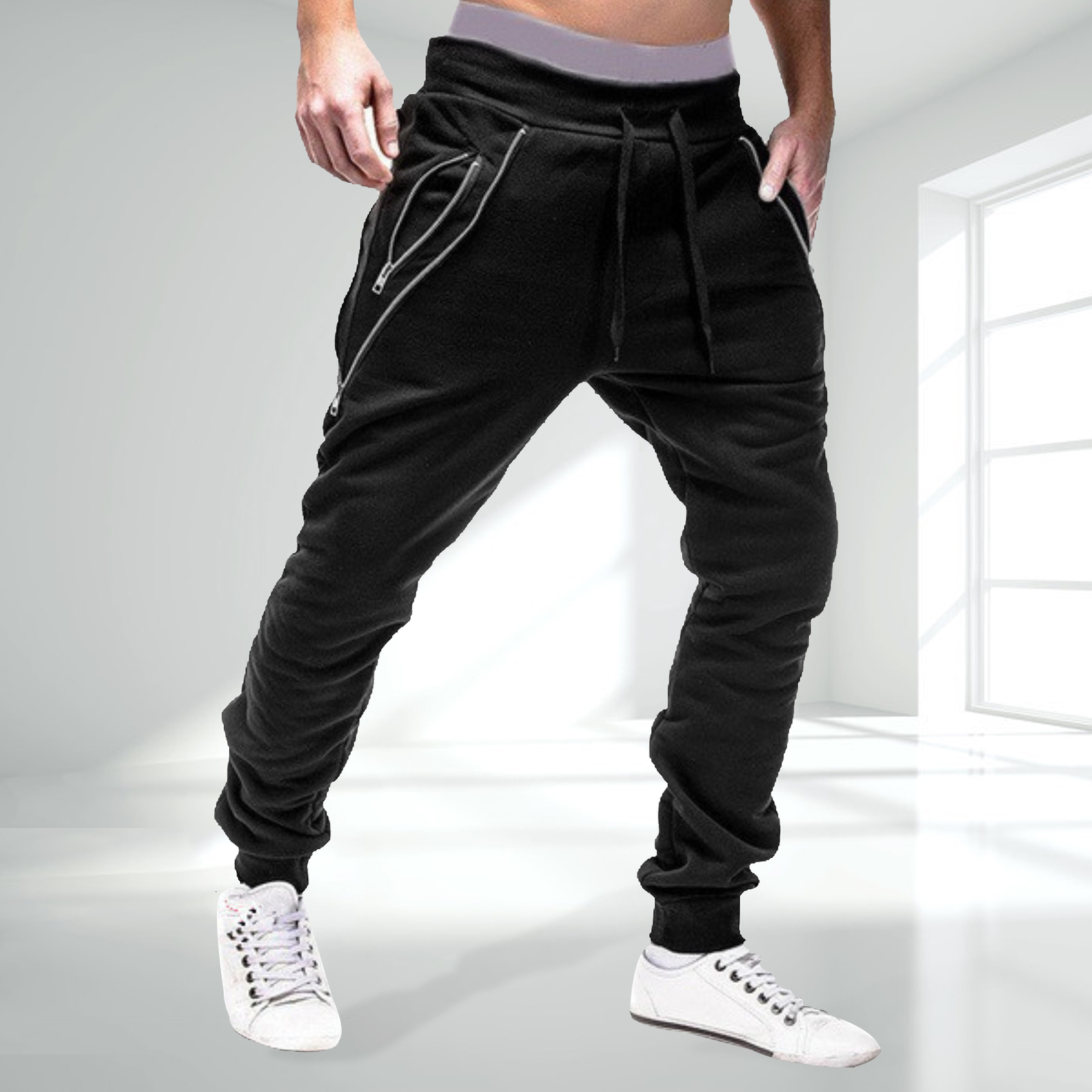 Men's Pants Men Drawstring Zipper Pockets Ankle Tied Sweatpants Sports Trousers Skinny Pants Gyms Pants Men's Casual Loose Trousers Autumn 2
