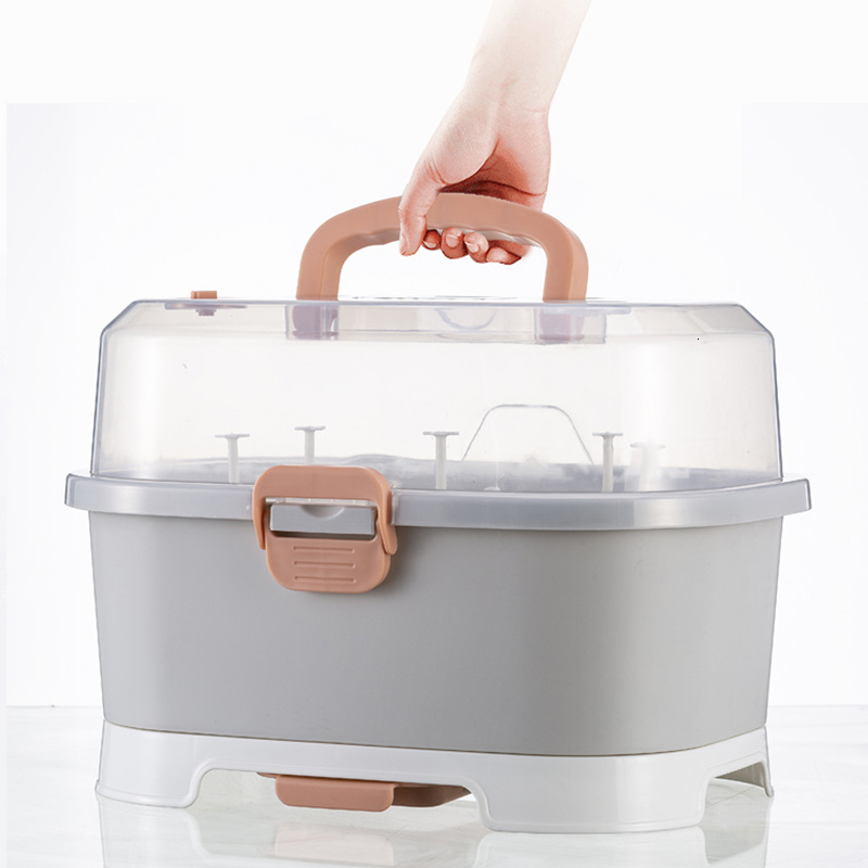 Other Baby Feeding Baby Feeding Bottle Drying Rack Storage Box Portable with Anti-dust Cover Dustproof Multi-Functional Nursing Tableware Container 23
