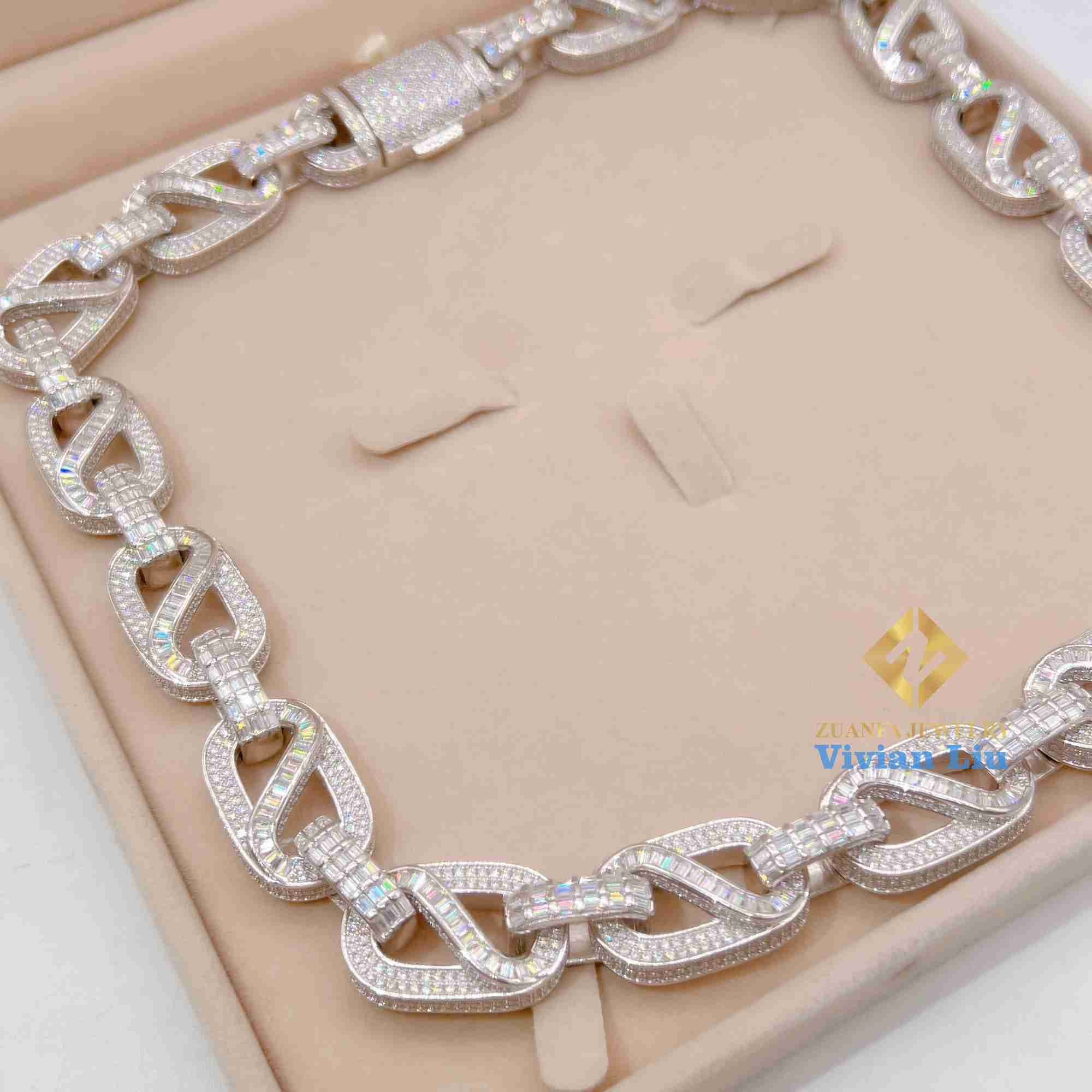 Custom Hip Hop Fine Jewelry Necklace Bracelet Sier Iced Out Vvs Moissanite Dia Cuban Link Chain