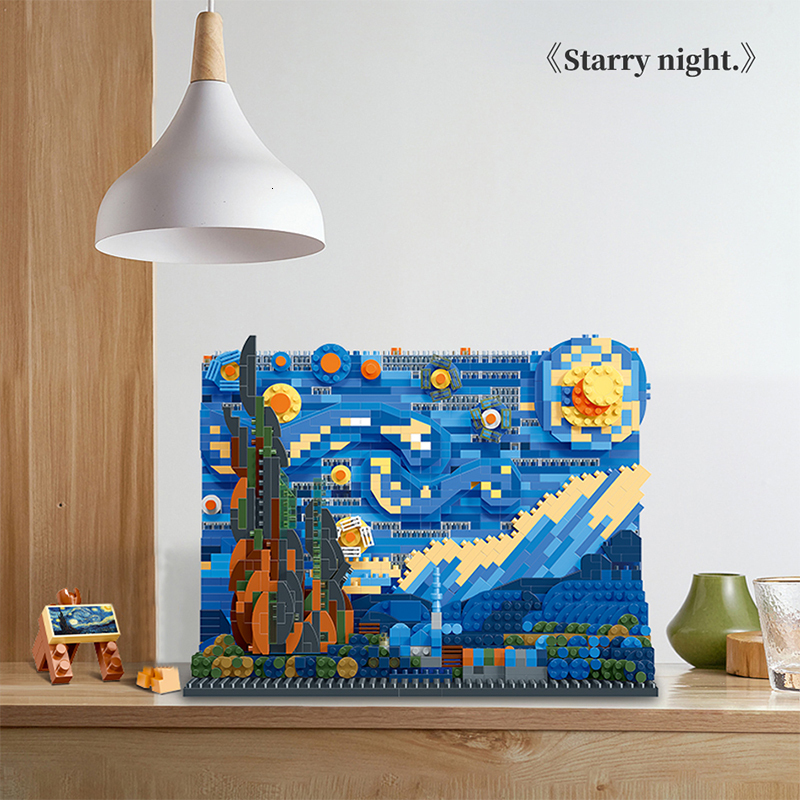 Free shipping The Starry Night 3D Microbrick MOC Art Painting Vincent Van Gogh 21333 Building Blocks Kanagawa Model Toys Children Gifts 230130