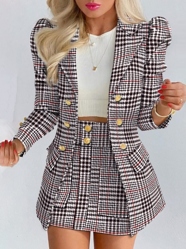 Two Piece Dress LGRQ summer fashion women clothes full sleeves blazer printed single breasted jacket and mini skirt set WW005H 230130