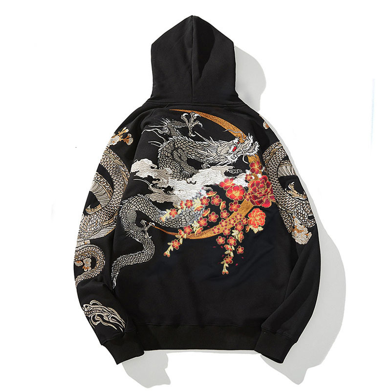 Men's Hoodies Sweatshirts Aolamegs Wholesale Link Men's Hip Hop Hoodies Chinese Dragon Embroidery Sweatshirt Harajuku Hooded Pullover High S