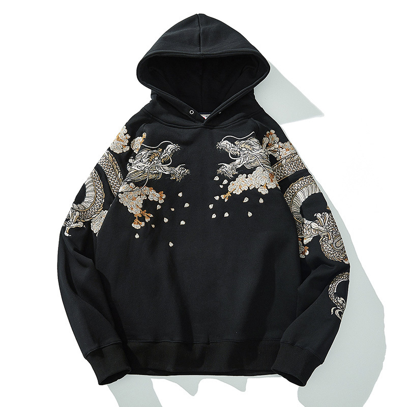 Men's Hoodies Sweatshirts Aolamegs Wholesale Link Men's Hip Hop Hoodies Chinese Dragon Embroidery Sweatshirt Harajuku Hooded Pullover High S