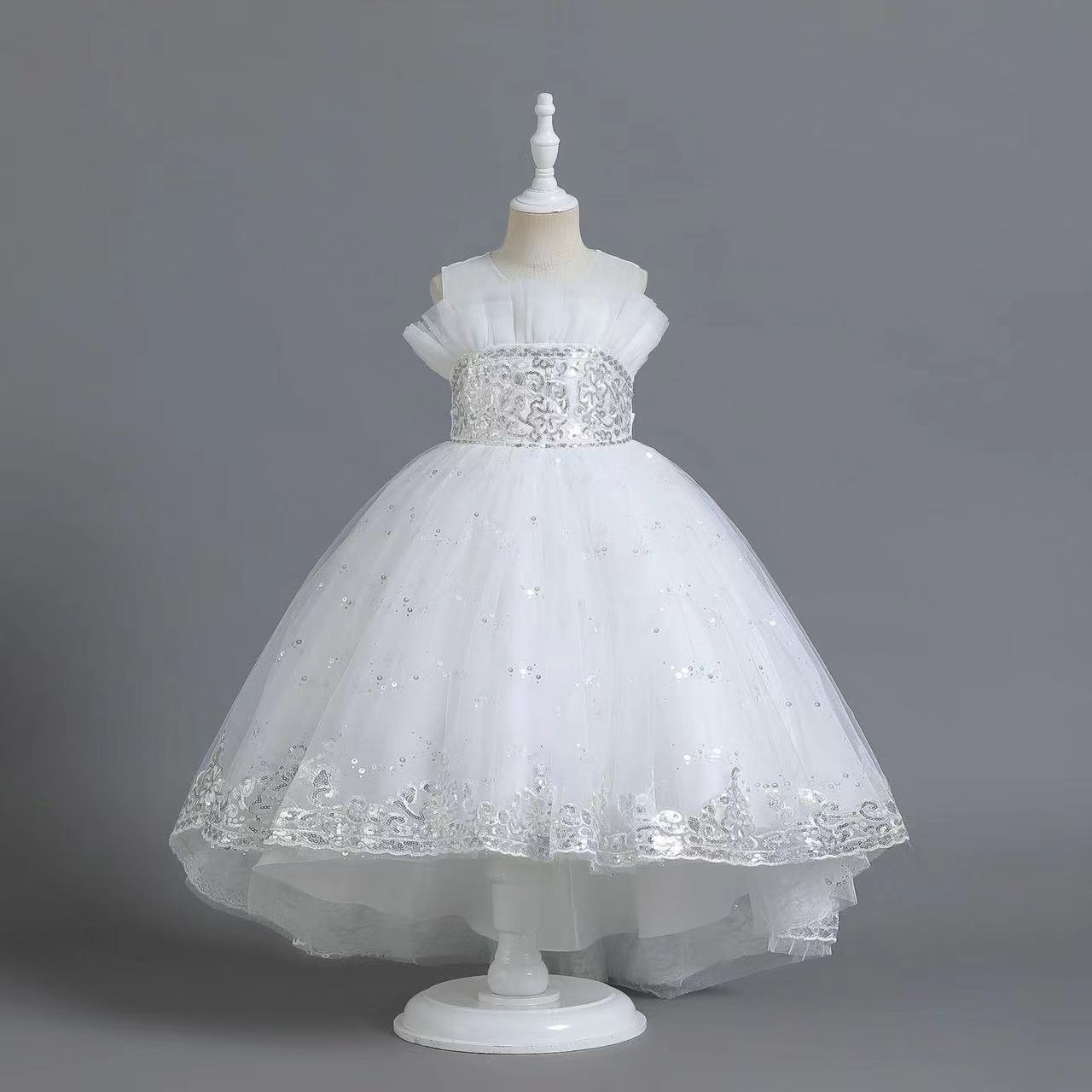 Lace Flower Girl Bows Children's First Communion Princess Tulle Ball Gown Wedding Party Dress 2-14 Years Little Kids Birthday Christamas Gowns 40